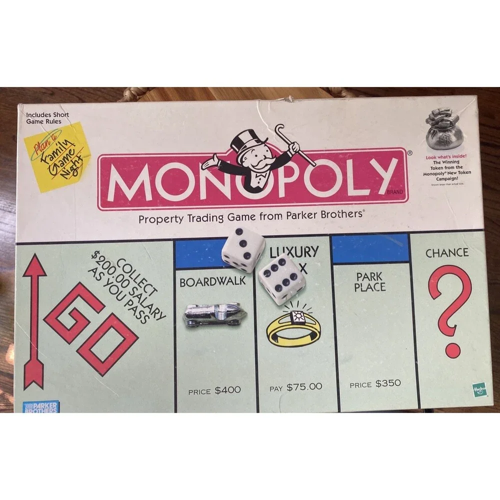 1998 Monopoly Board Game Parker Brothers w/ New Moneybag token Some Parts Unused